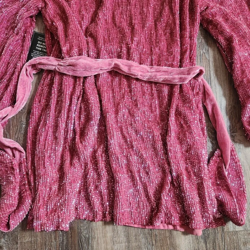 Retrofete Gabrielle Robe Dress in Pastel Pink Sequins Size Small NWT Long Sleeve - Image 9