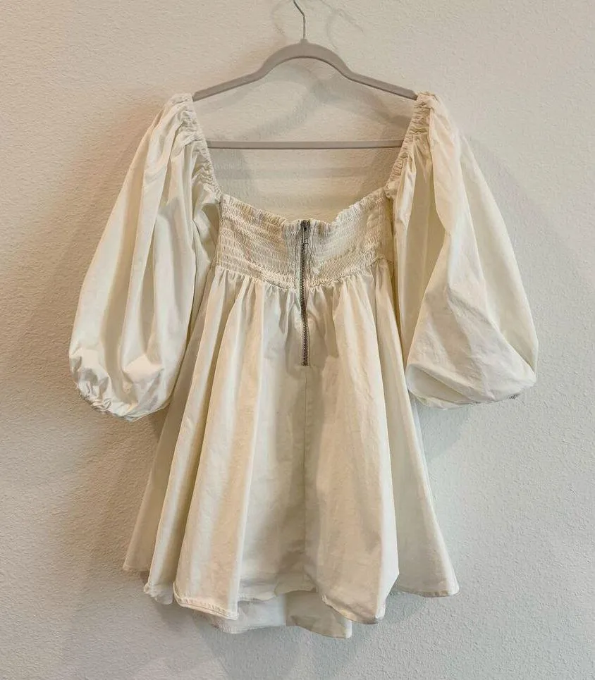 For Love & Lemons Saint Lucia White Mini Dress Puff Sleeve Cotton Size Small - Image 3