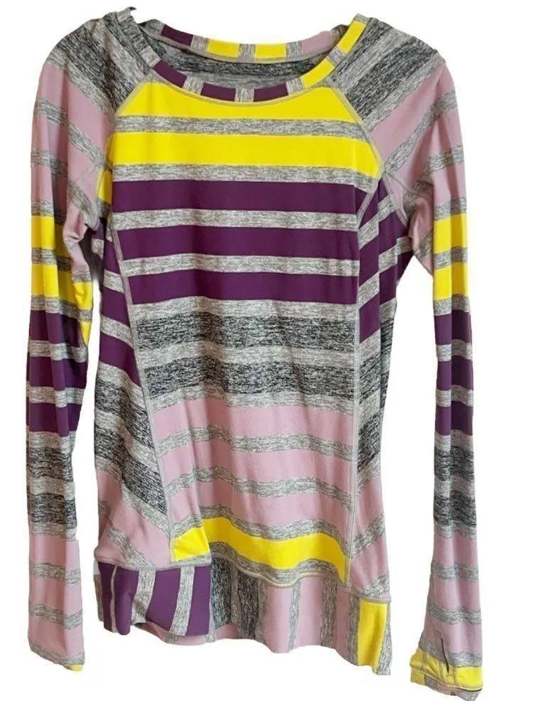 Lululemon Race Your Pace Long Sleeve Top Stripe Gray Purple Yellow Pullover 6 - Image 7