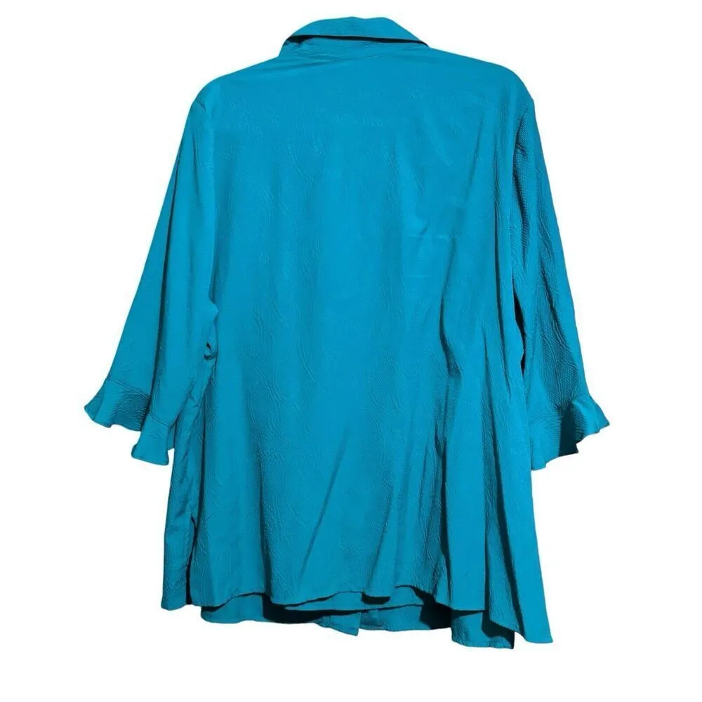 Maggie Barnes Top Womens 1X 18 20W Blue Textured Stretch Bell Sleeve Blouse - Image 6