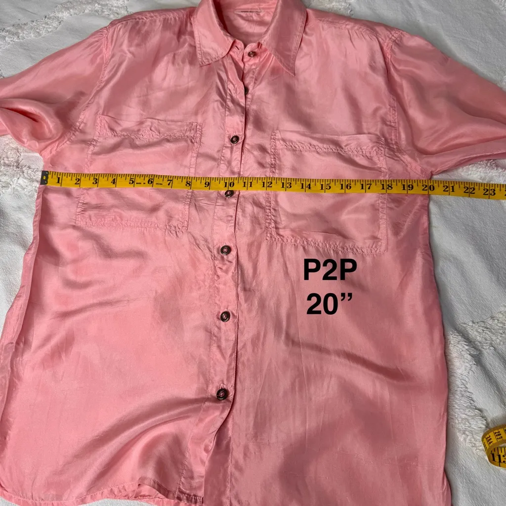 Vintage 100% Silk Blouse Button Down Light Pink Sz Medium 90's Shoulder‎ Pads - Image 4