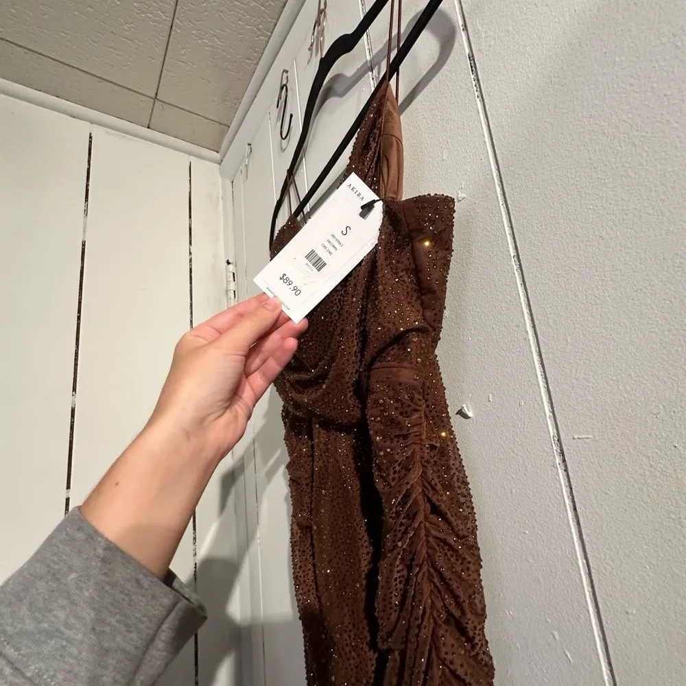 AKIRA Brown Rhinestone Mini Dress - Image 5