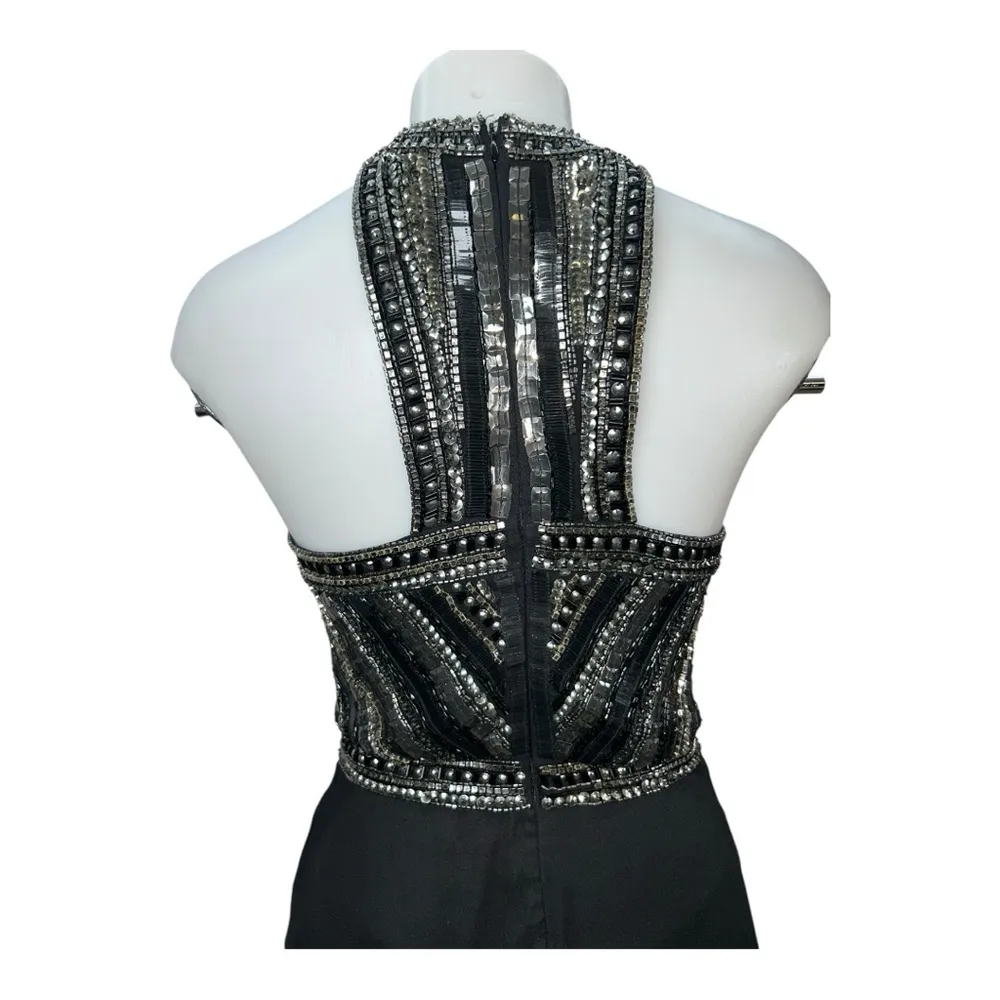 PARKER Elegant Black Beaded Halter Dress Size 2 - Image 12