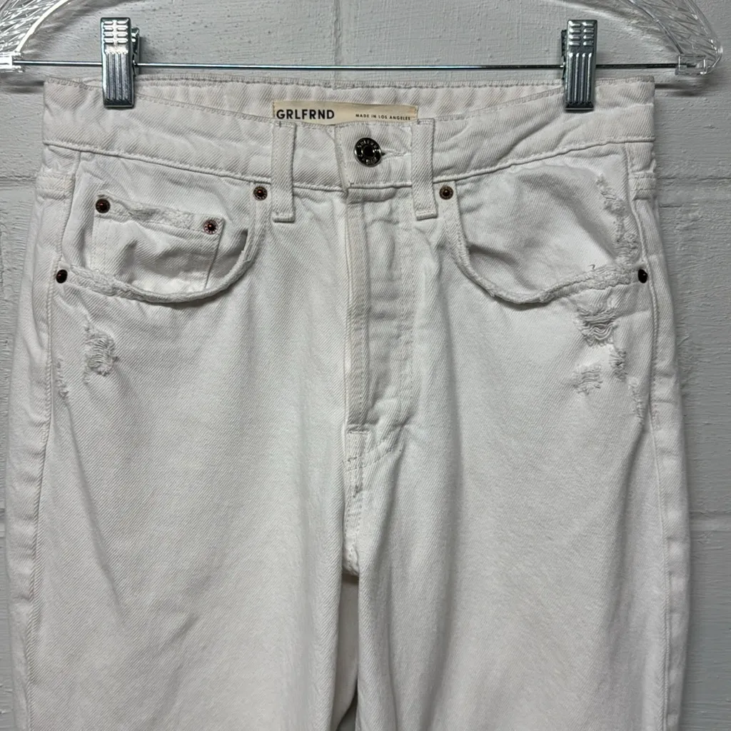 GRLFRND Brentwood Karolina High Rise Button Fly Raw Hem Straight Crop Jeans - Image 3