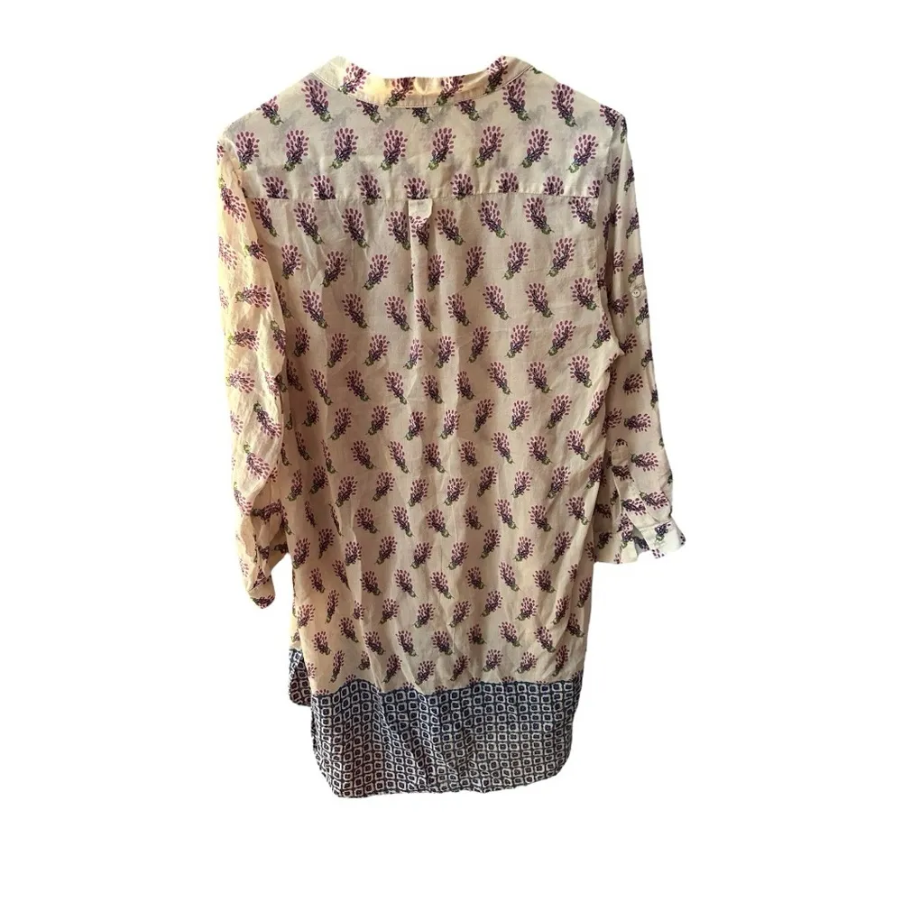 Zara Woman Cream & Purple Floral Geometric Silk Blend High Low Shirt Dress - Image 5