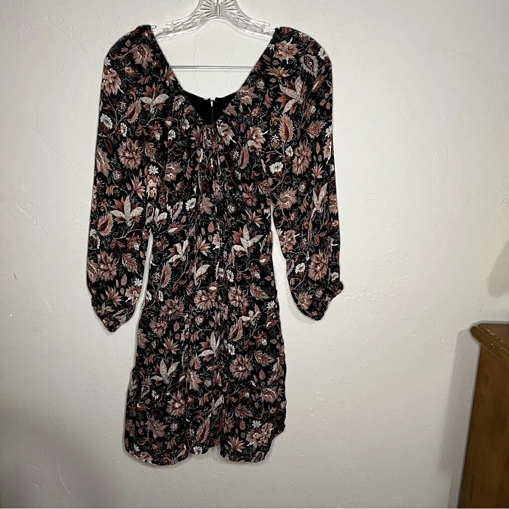 Black Floral Amalia Tiered Mini Dress in Pampas Blossoms - Image 4