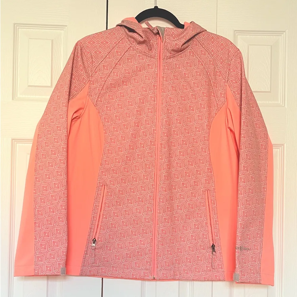FreeTech Size Large Bright Orange Pink Waterproof Zip Up Pockets Jacket - Image 2