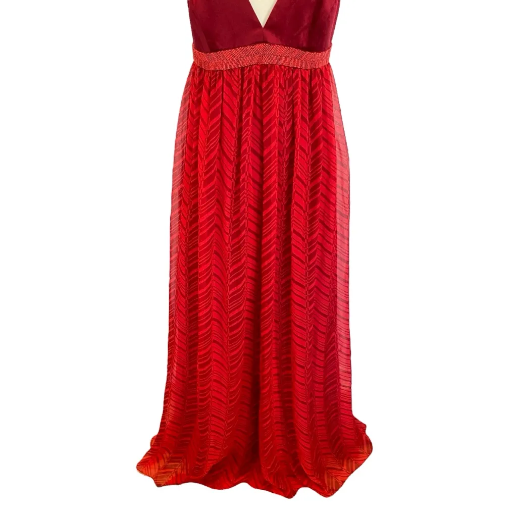 Laundry by Shelli Segal Silk Beaded Gown with Chevron Skirt and Crisscross Back - Image 3