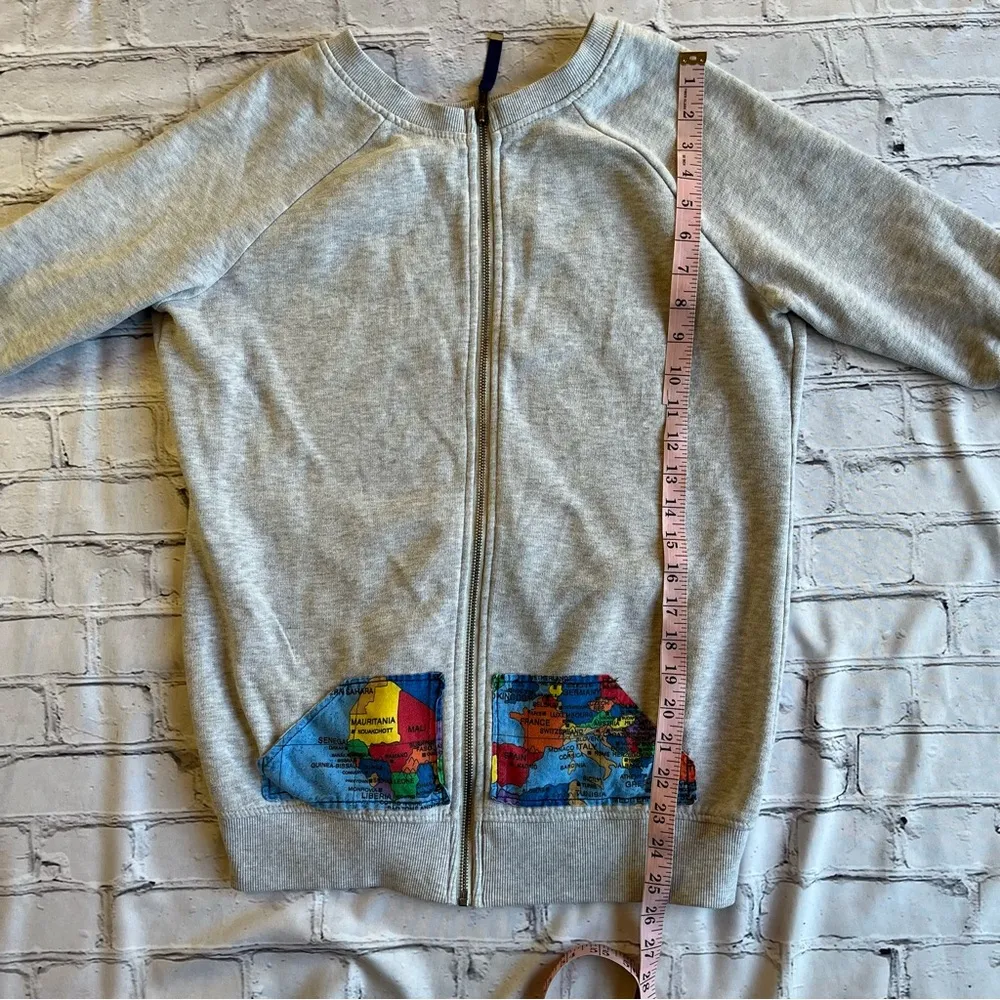 Superdry Full Zip Sweatshirt Medium Gray World Map Womens Unisex Globe Travel - Image 7