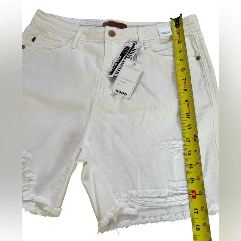 Judy Blue Distressed White Jean Shorts High Waist Rigid Magic Size XL NEW - Image 7