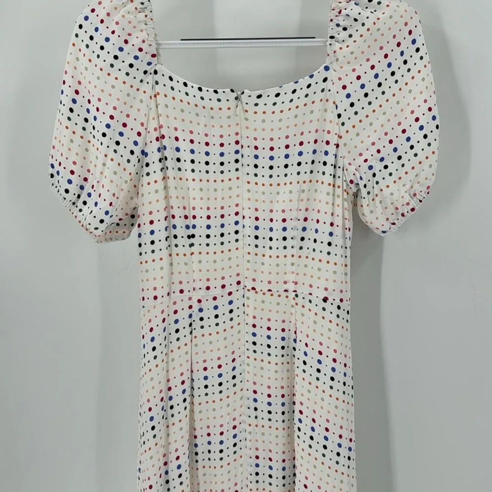 Loft Rainbow polka dot puff sleeve midi dress summer garden party size 2 petite - Image 14
