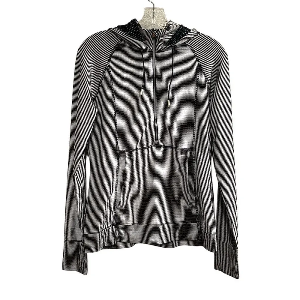 Athleta Heavenly Heights Navy and White Striped Hoodie Size Small - Image 3