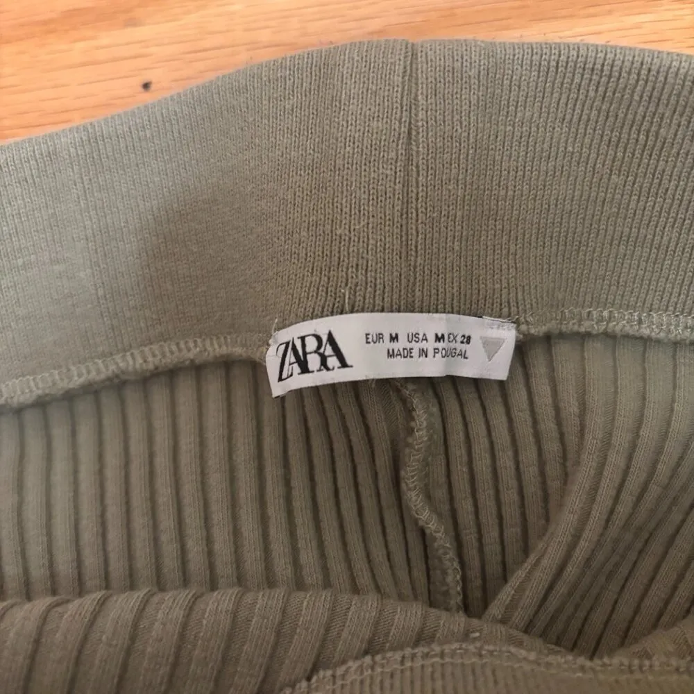 Zara Womens Ribbed Midi Skirt Size M Sage Green Cotton Blend Stretchy - Image 5