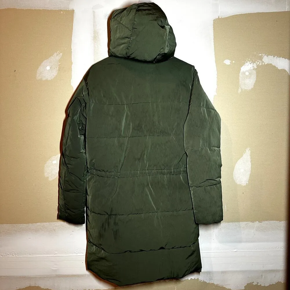 Everlane  The Renew Long Puffer Jacket Mid Length Pockets Full Zip Green Small - Image 6