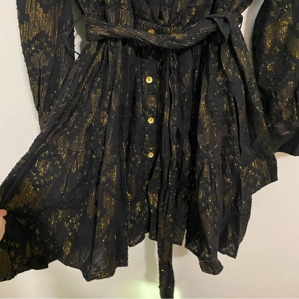 Roller Rabbit Black and Gold Midi Button Front Dress XL - Image 5