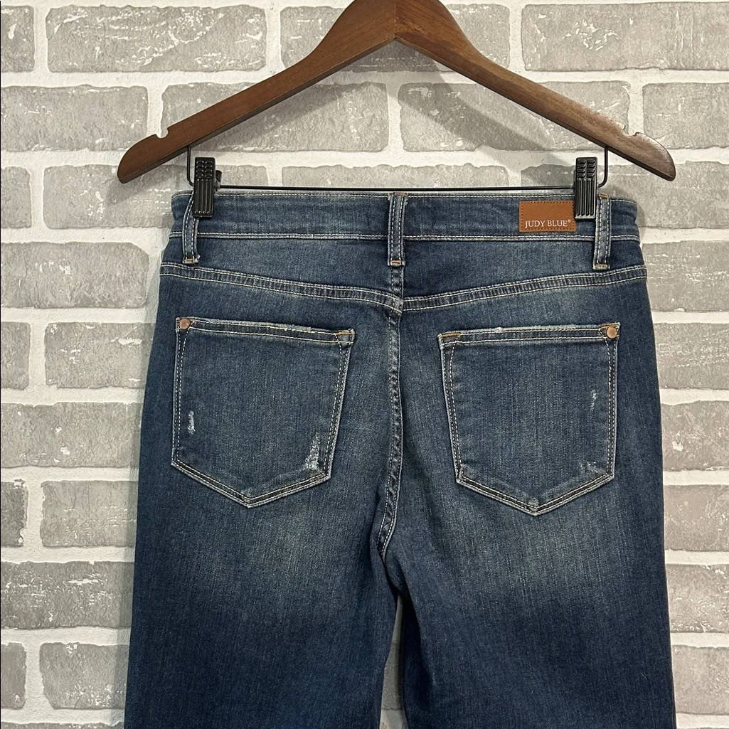 Judy Blue Dark Blue Distressed Straight Leg Jeans Womens Size 7/28 NWOT - Image 8