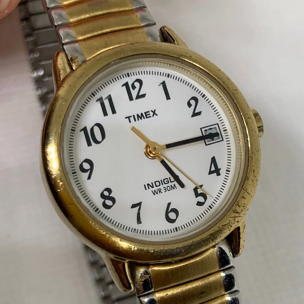 Timex women’s watch quartz analog silver gold tone 25mm round case running - Image 2