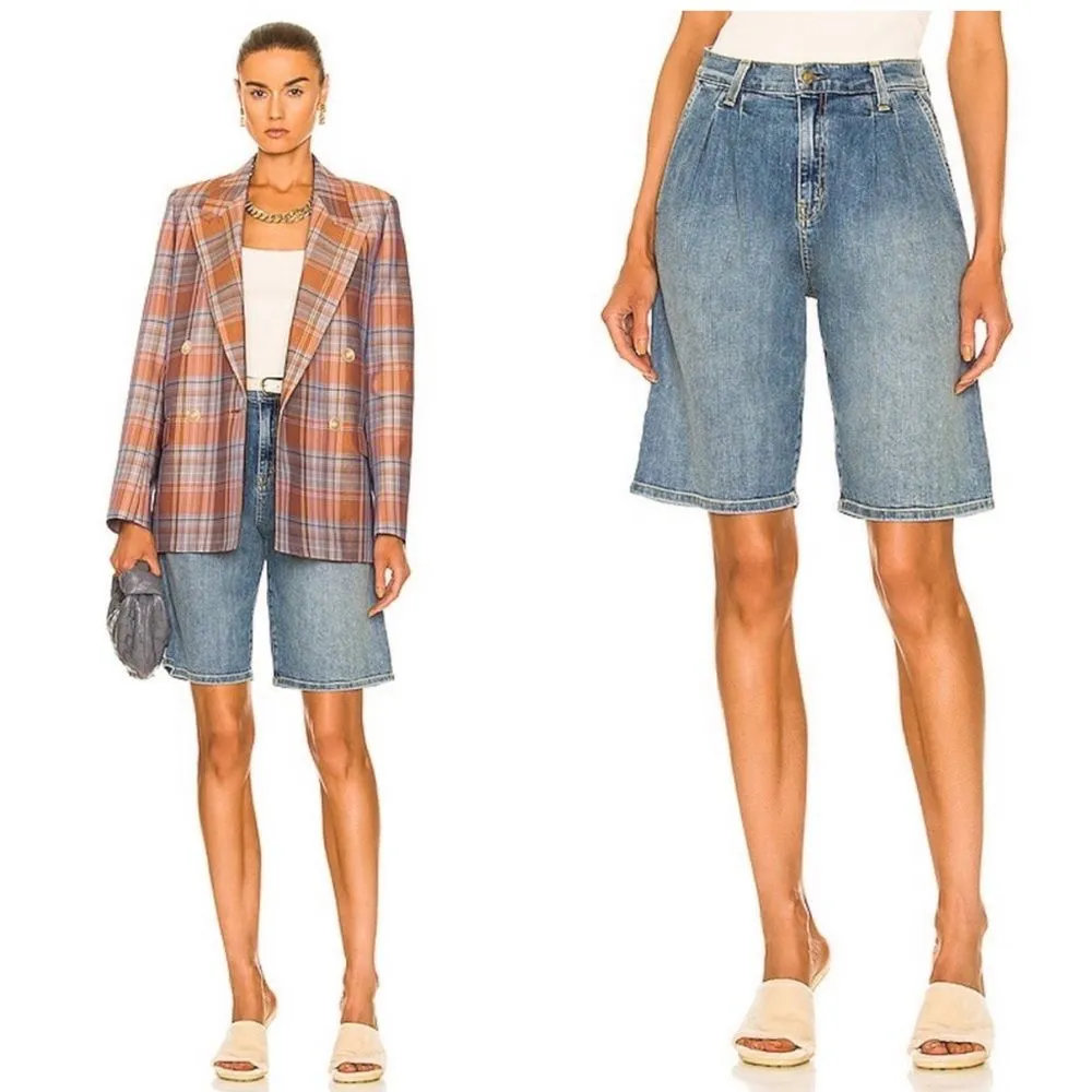 Nili Lotan Julie pleated denim shorts in Faded Wash Size 24 Blue - Image 2