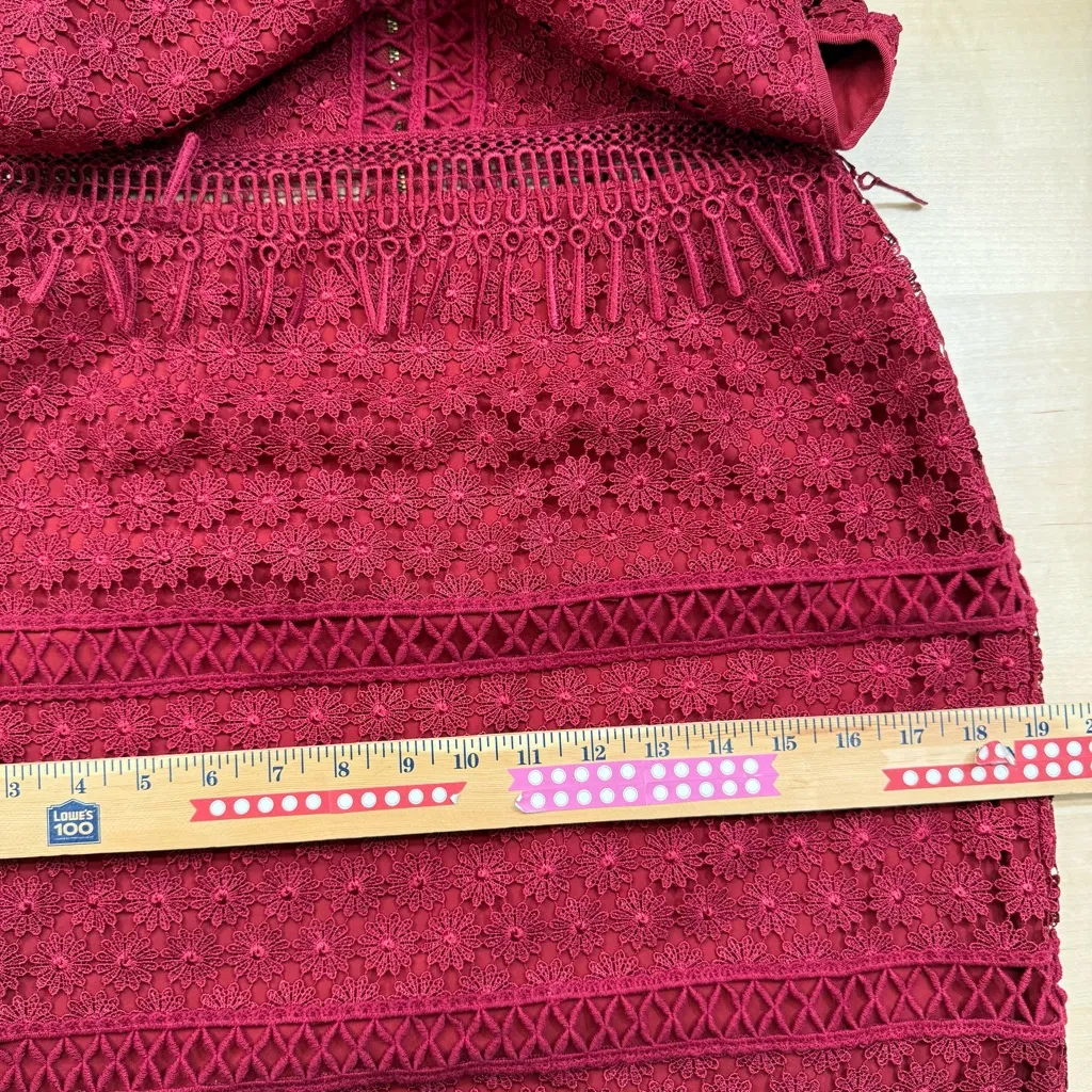 Saylor Margot Lipstick Red Lace Fringe Midi Dress Women’s Medium Cocktail Party - Image 12