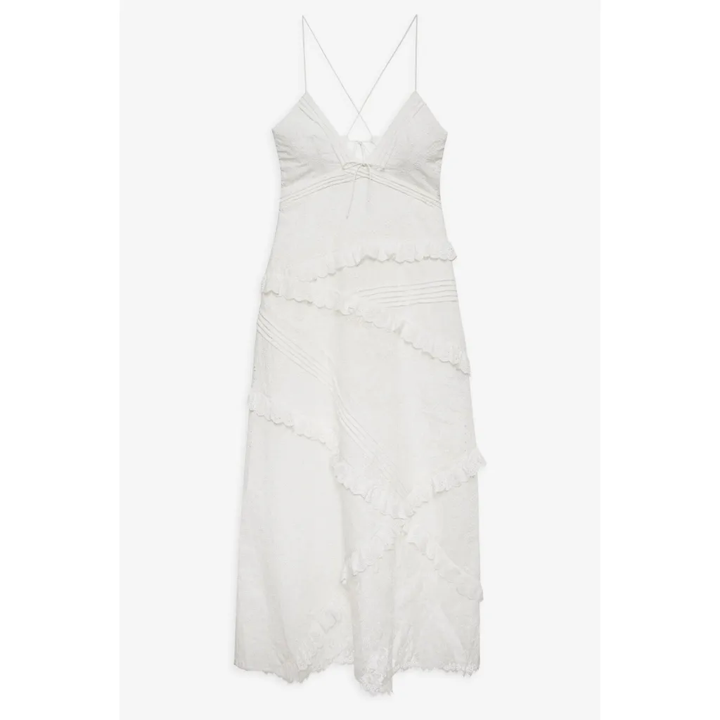 For Love And Lemons Rosalyn Maxi Dress White Sheer Eyelet Asymmetrical Patchwork Size XS - Image 5