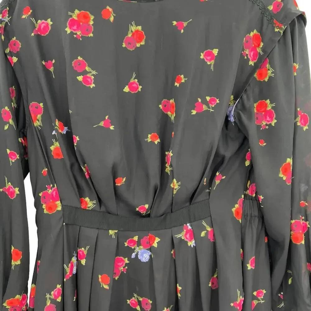 Jason Wu Pleated Rosebud Floral Chiffon Pleat Grosgrain Long Sleeve Dress Size 0 - Image 5