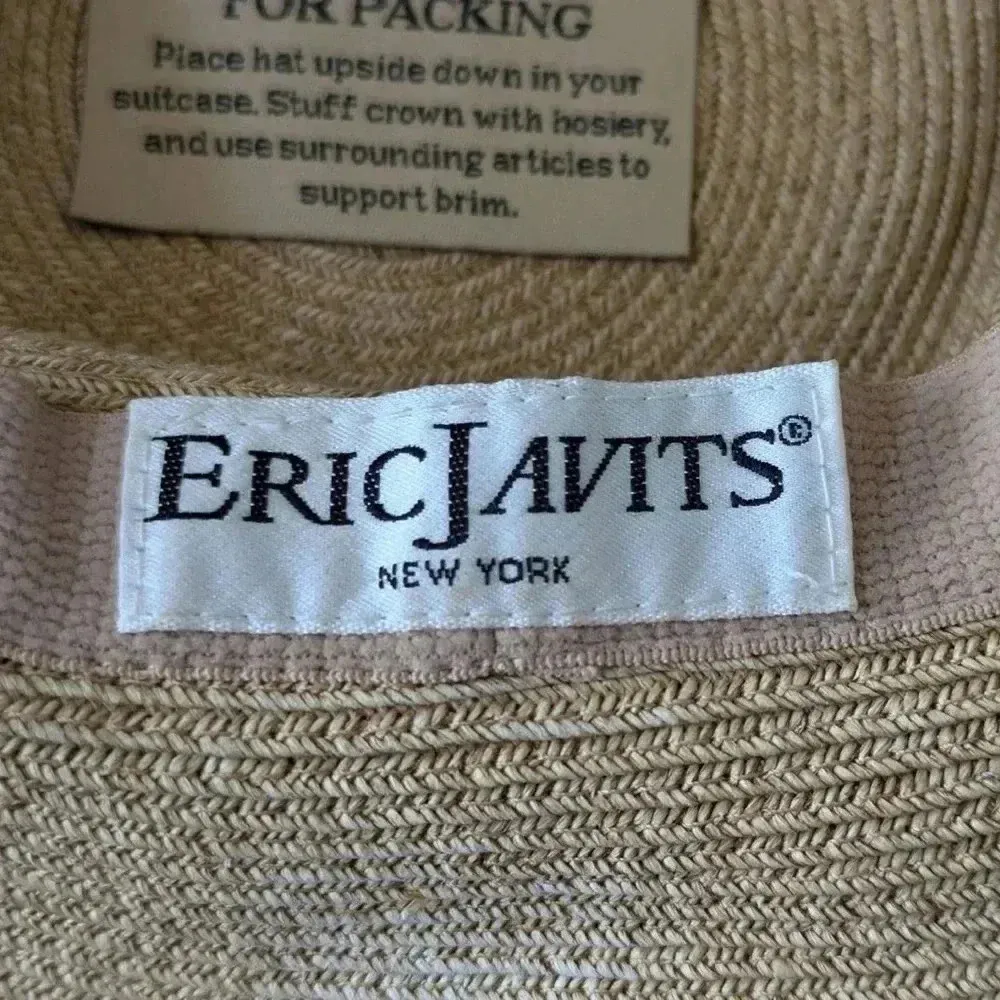 ERIC JAVITS Hampton Sun Hat Squishee Straw Packable Wide Brim Natural Gold Blue Tan - Image 6