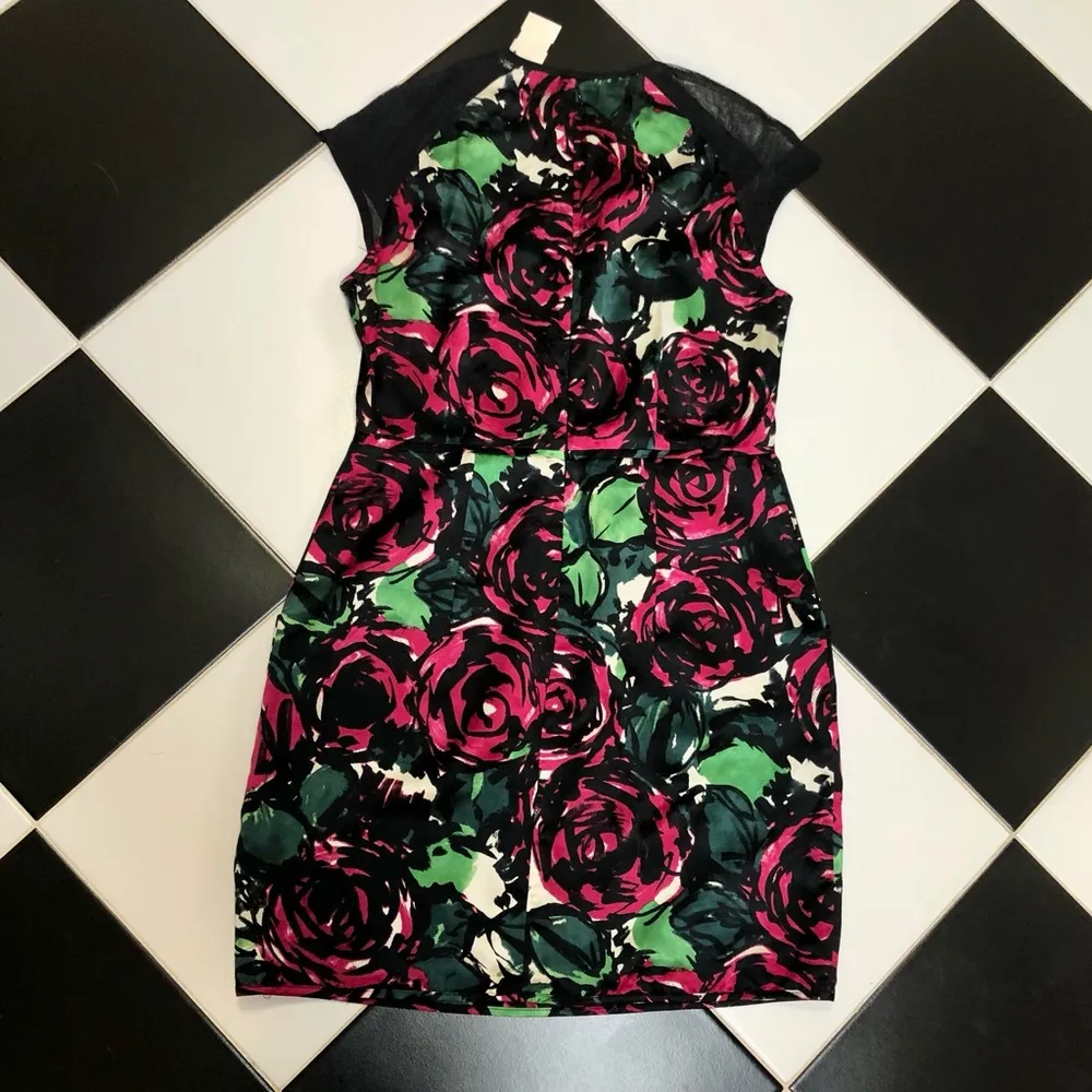 NWT  Daring Rose Silk Sheath Mini Dress Sheer Mesh Panels Floral 8 - Image 6