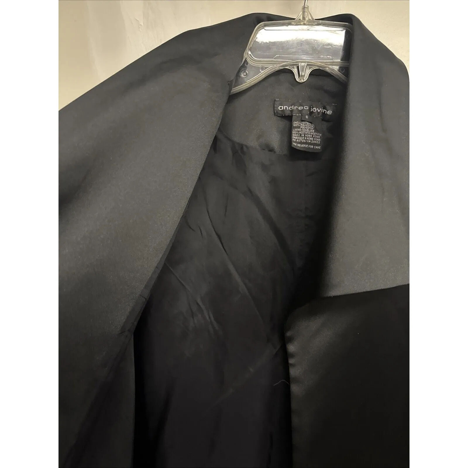 Vtg Andrea‎ Jovine Satin women's Size 6 Oversized Coat Jacket cardigan Black - Image 5