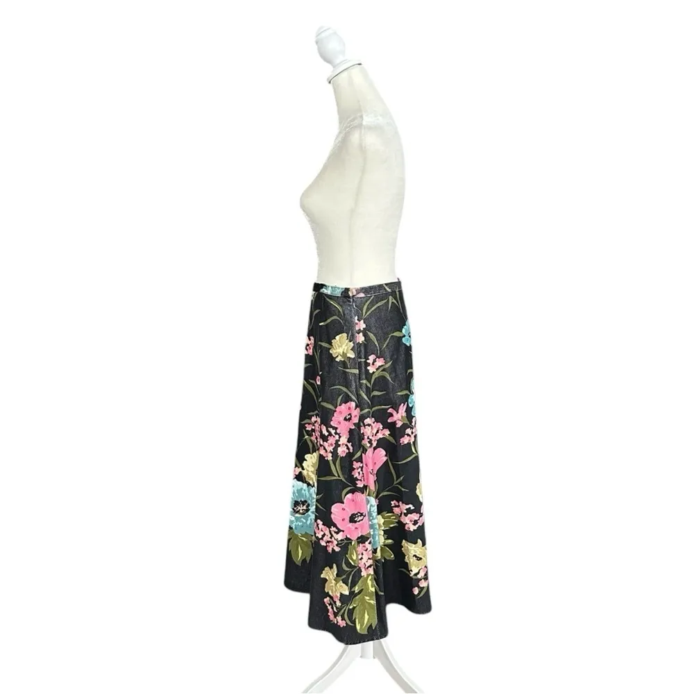 AK Anne Klein Floral Multicolor Sequin Corduroy A-Line Cotton Skirt Size 4 - Image 4