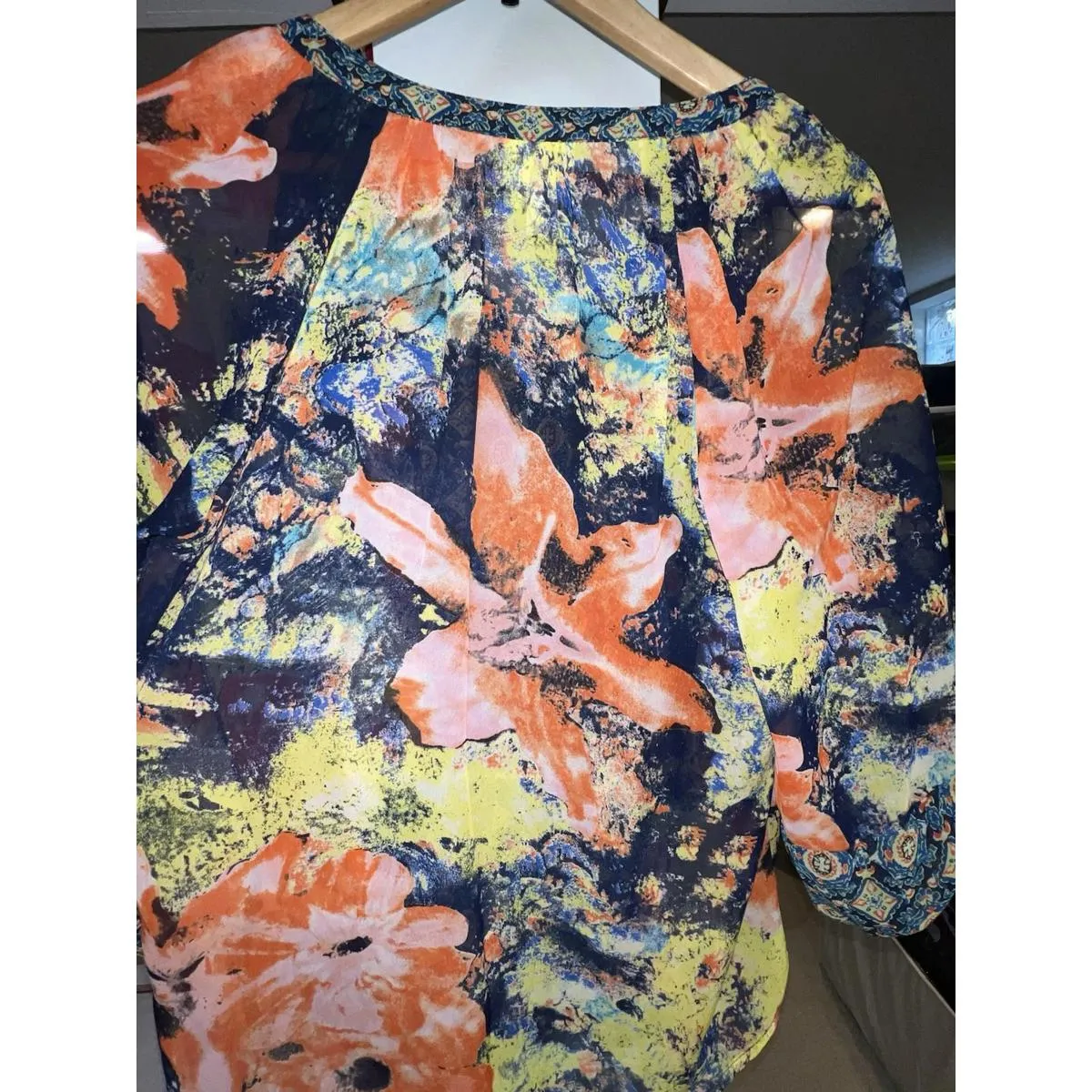 Fig & Flower Anthropologie S Sheer Floral Boho Peasant Blouse Top Tunic - Image 11