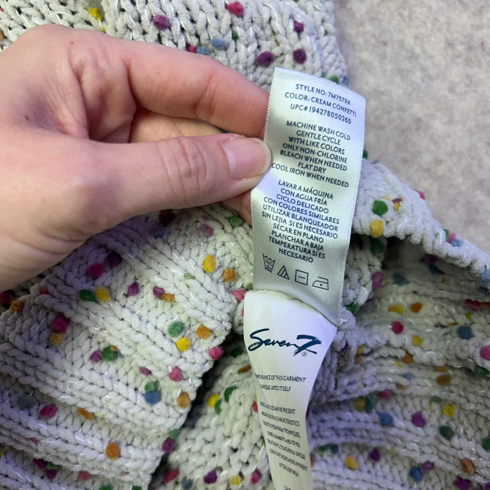 Seven 7 Confetti Pom Pom Knit Sweater Women's Small Crew Neck Multicolored Gray Size undefined - Image 5