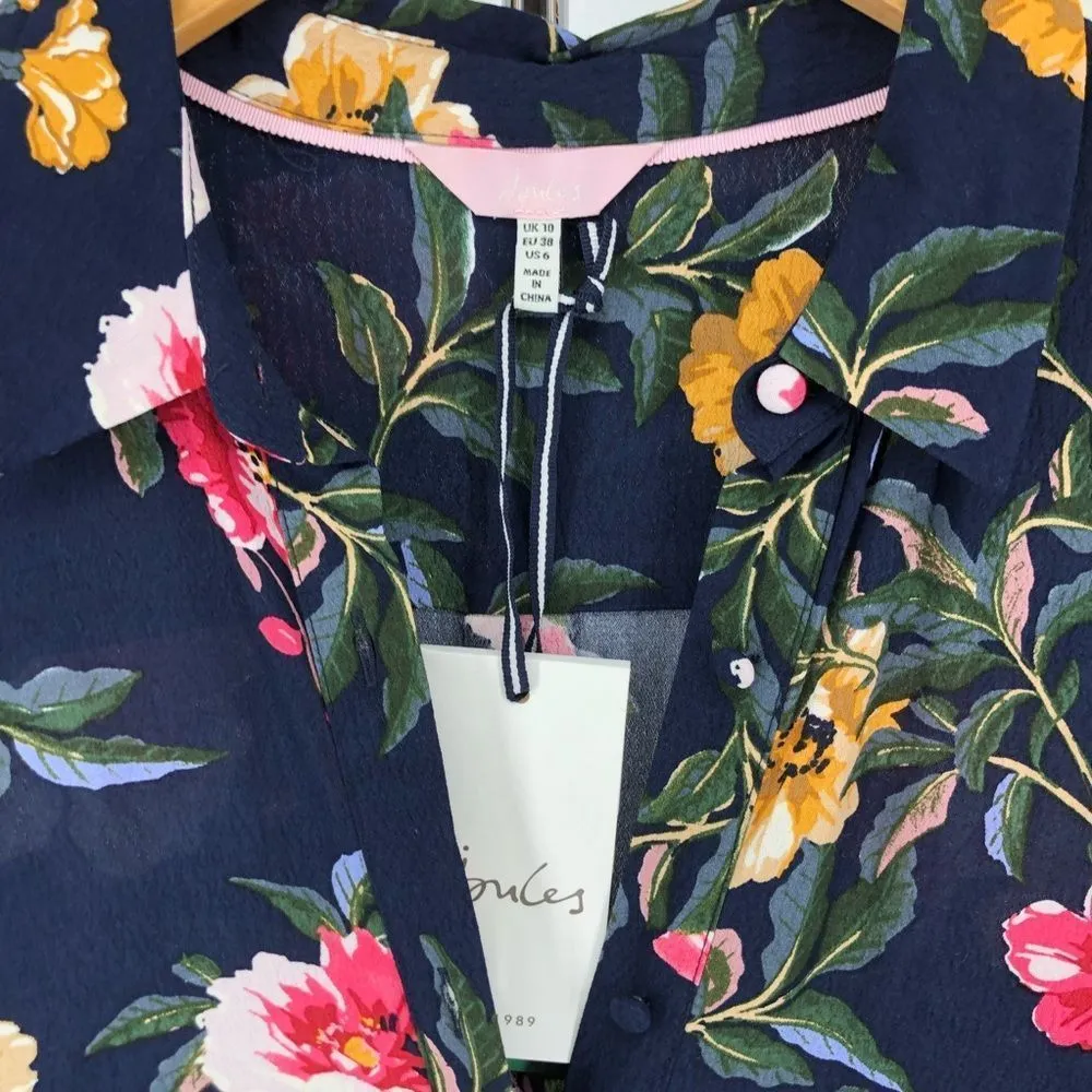 Joules Aurelie Blue Floral A Line Button Down Midi Dress NWT size 6 Long Sleeves White - Image 5