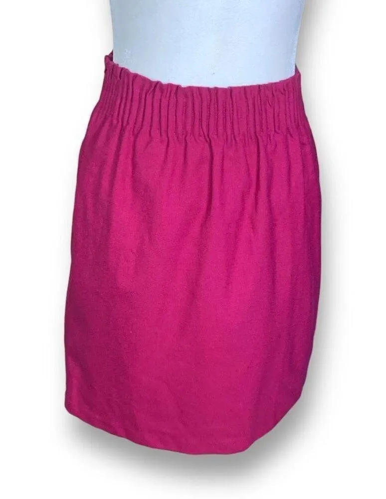 J.Crew Factory Mini Skirt Fuchsia Pink Wool Blend Wide Elastic Waist Straight Size 0 - Image 4
