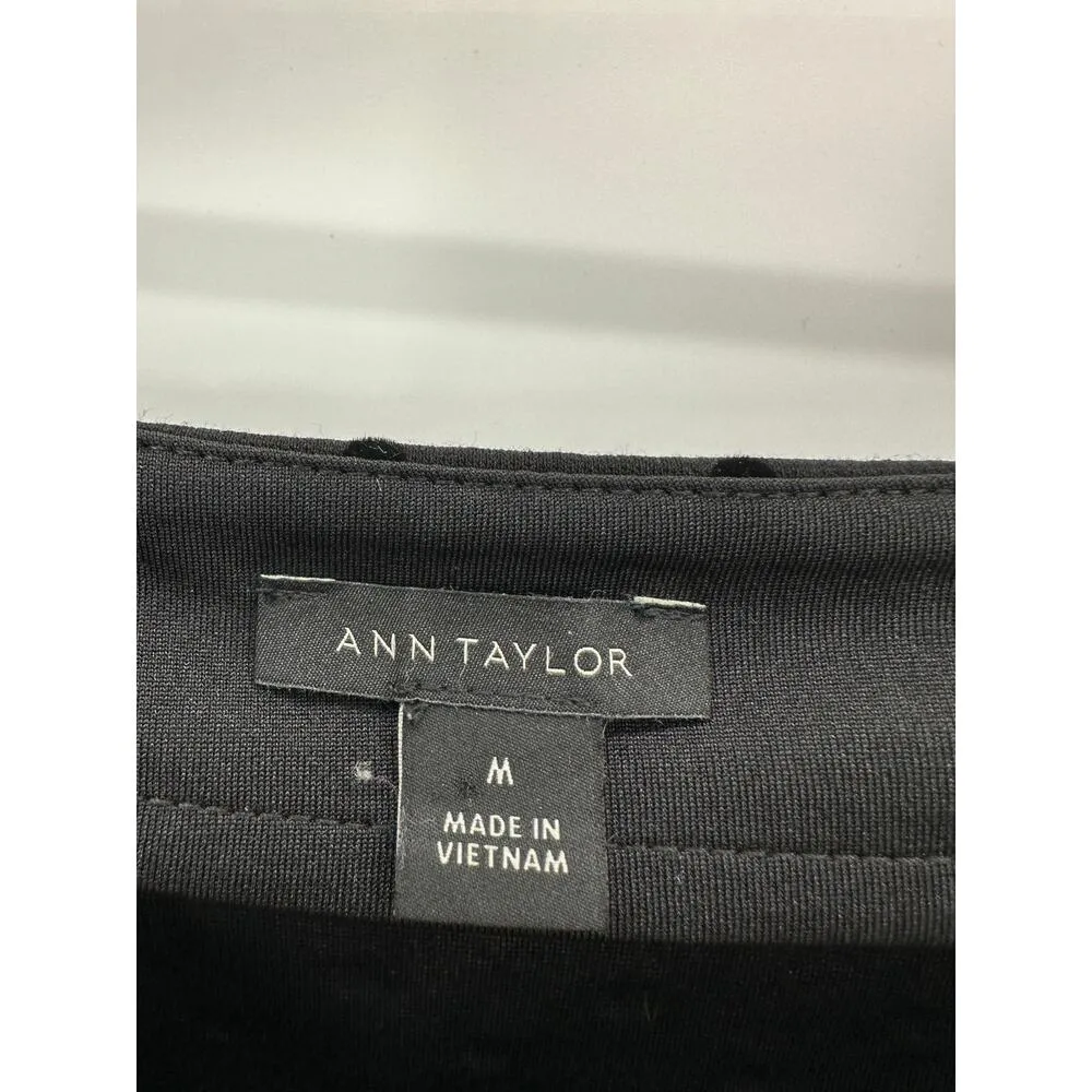 Ann Taylor Blouse Women Black Textured Polka Dot 3/4 Sleeve Shirt Square Neck M - Image 4