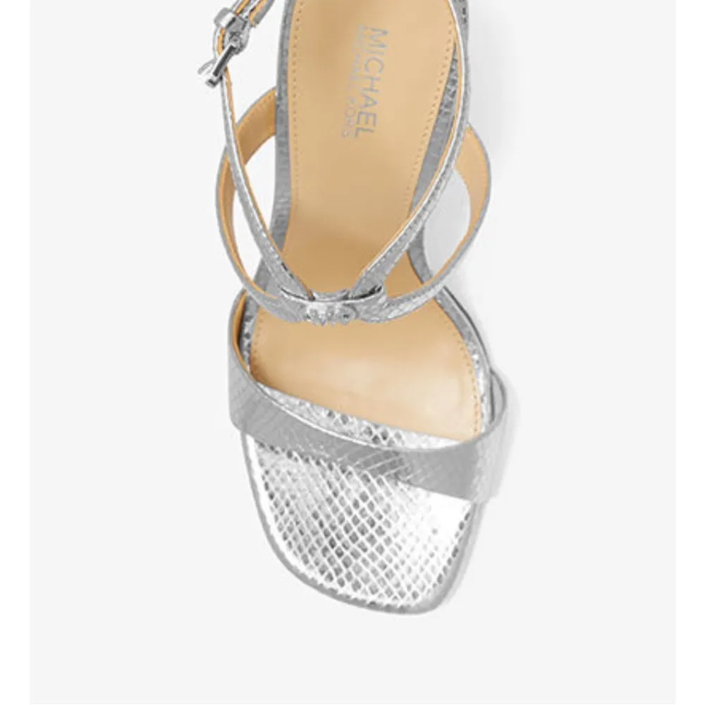 New! Michael by Michael Kors AMARA METALLIC SNAKE
EMBOSSED LEATHER SANDAL Sz 7.5 - Image 2