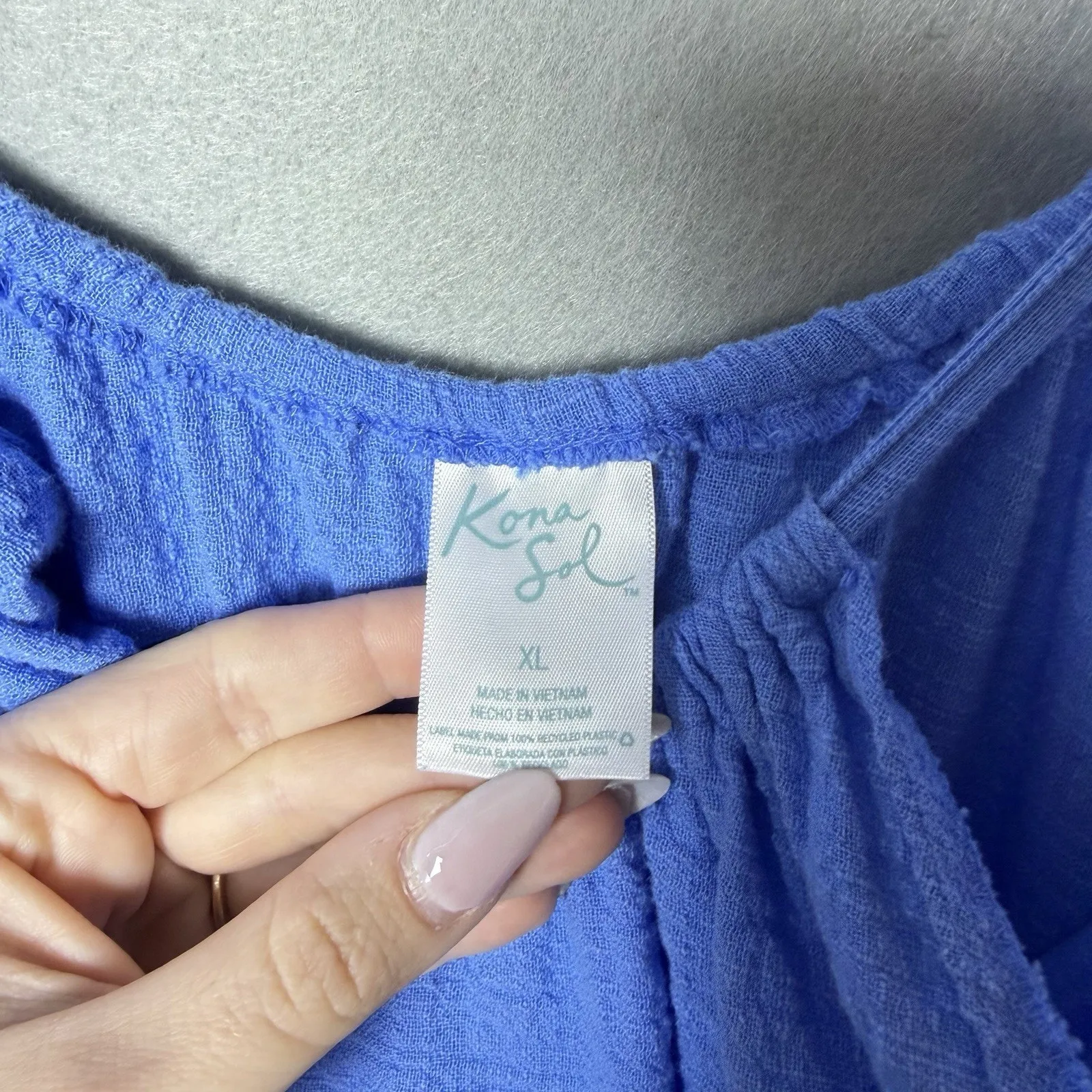 Kona Sol Swim Cover Up Dress Blue Ruffle Casual Cotton Beach Size XL - Image 4