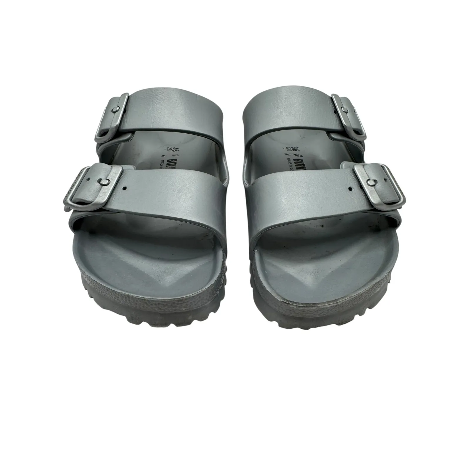 Birkenstock Sandals Women 5.5 Metallic Silver Arizona EVA Gray Slip On Sandals - Image 4