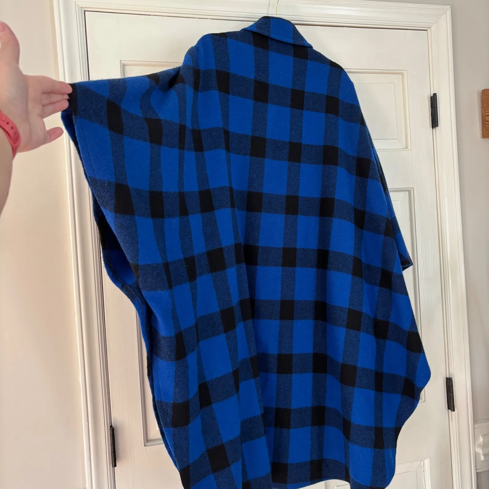 VTG Pendleton Blue Black Buffalo Check Cape Poncho Plaid‎ 100% Wool Button Up - Image 10