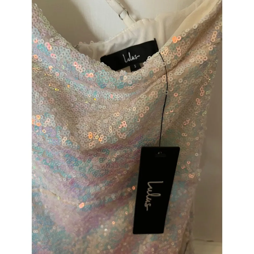 Lulu's White Iridescent One-Shoulder Sequin Mini Dress - NWT - Size Small - Image 4