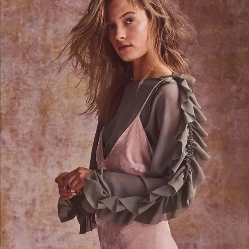 Love Shack Fancy • Olive Green Ruffle Nellie Sleeve Top - Image 100