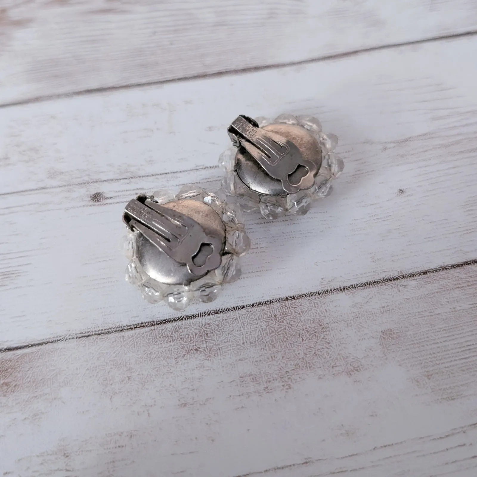 Vintage Clip On Earrings Clear & Off White - Image 5