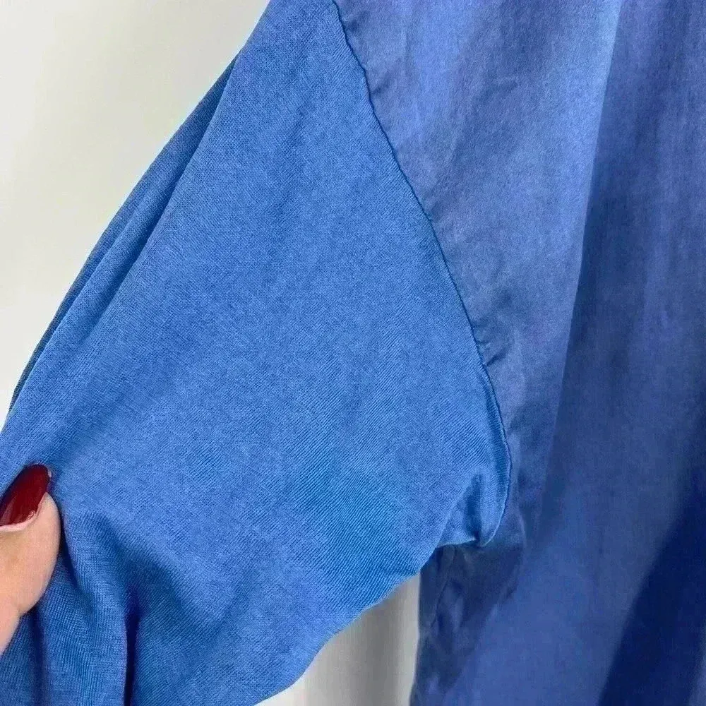 Go > By Go Silk Blue Silk Top W/ Linen Sleeves‎ And Raw Hem. Size Small - Image 8