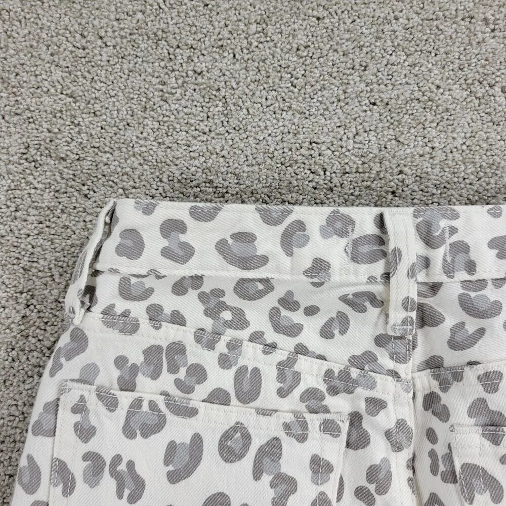 Abercrombie & Fitch Womens Mom Jeans 2 White Gray Leopard Raw Hem Slim Fit Denim - Image 6