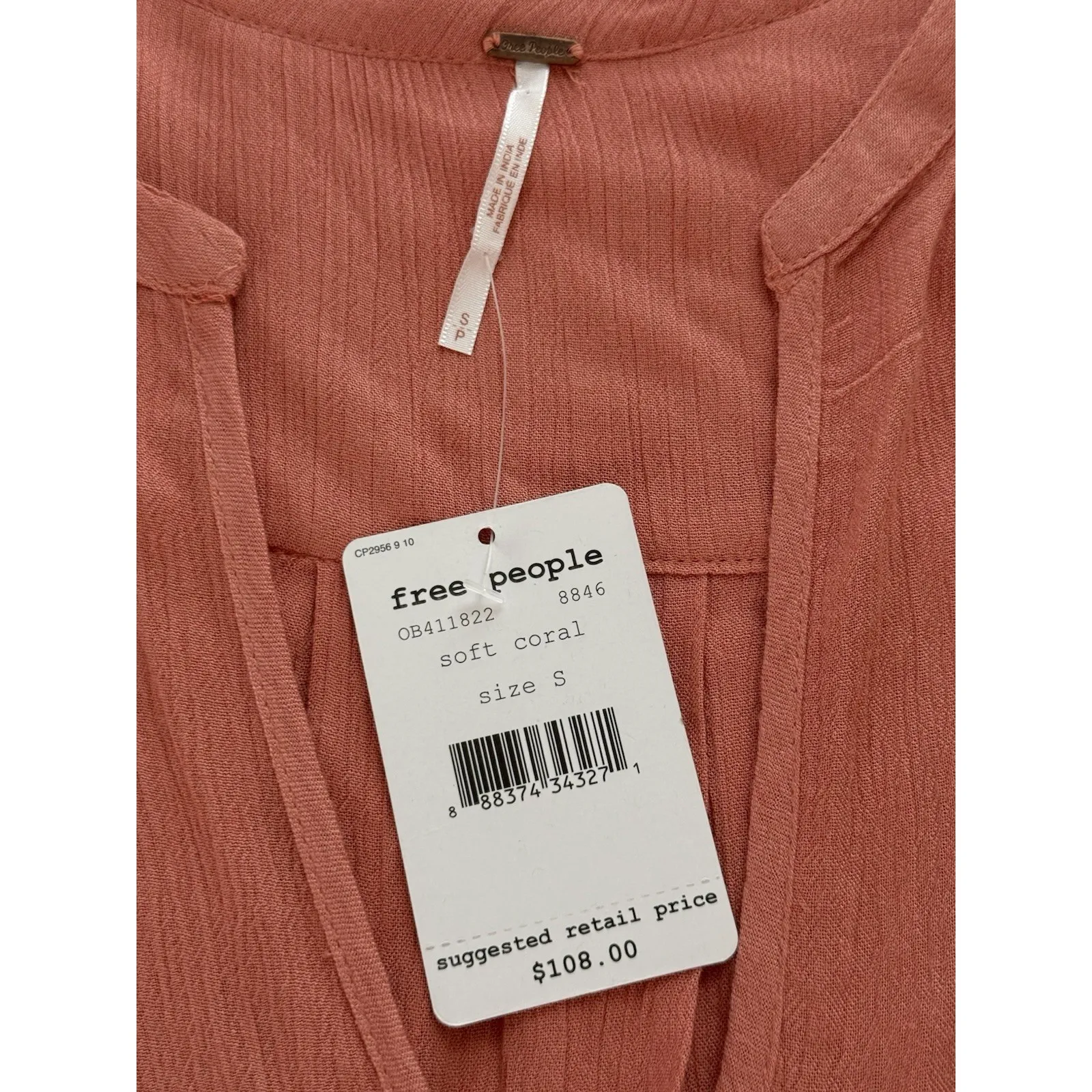 NWT Free‎ People Just the Two of Us Tunic Womens Small Coral Boho Beach Crochet - Image 4