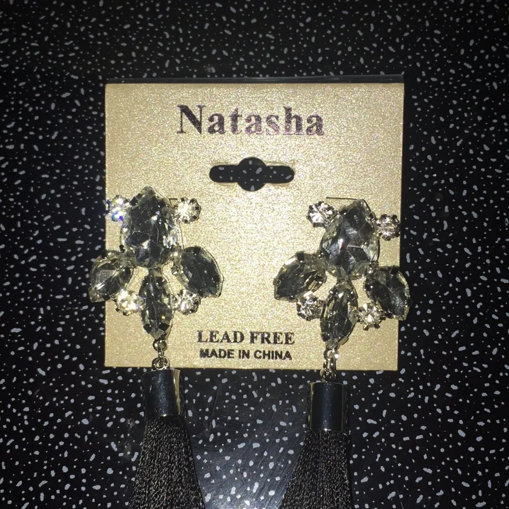 Natasha Glamorous Crystals & Black Tassels Earring - Image 3