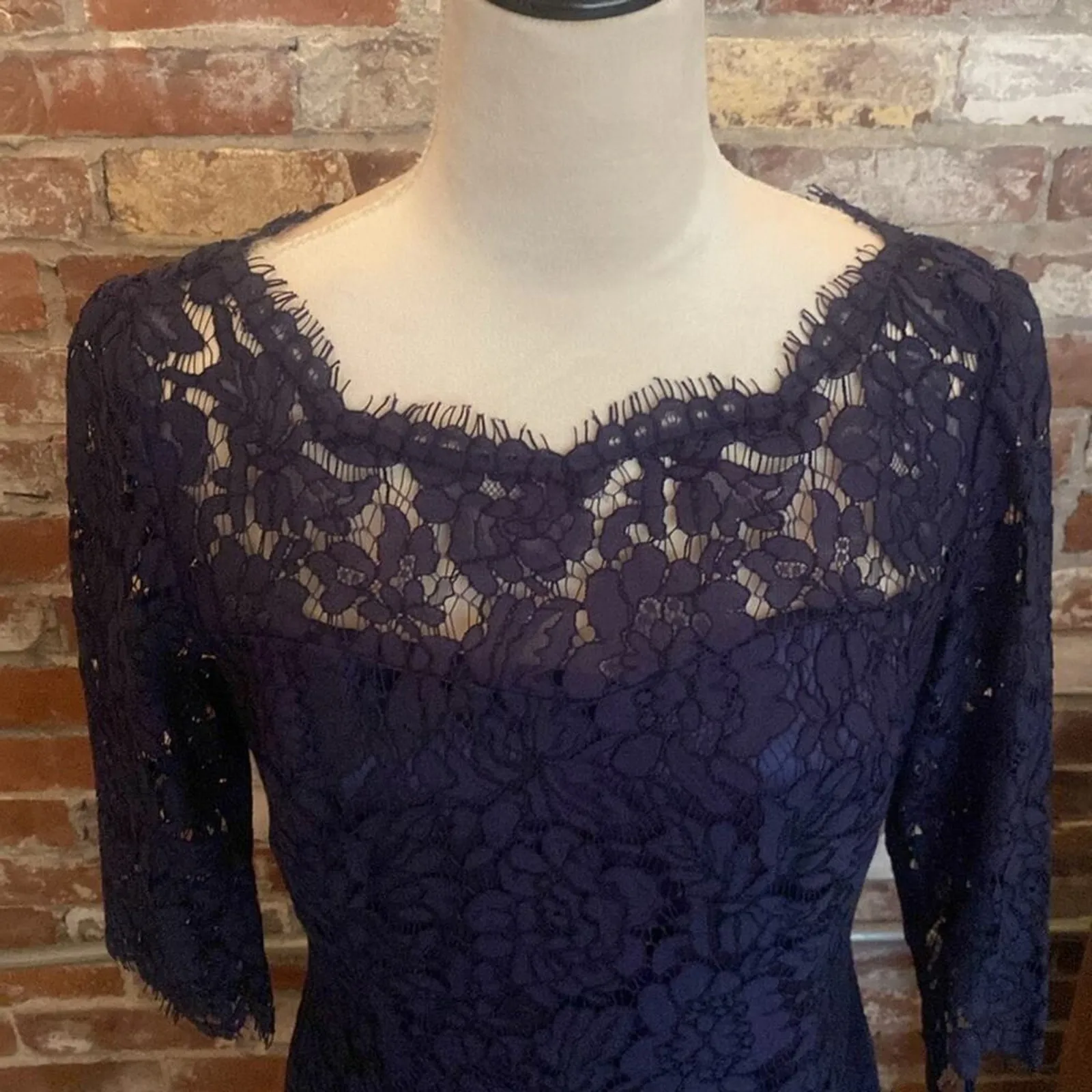 Eliza J Navy Blue Lace Quarter Sleeve A Frame Dress Size 8 - Image 2