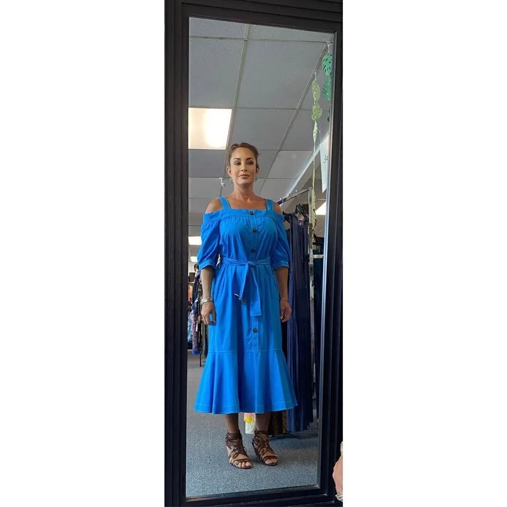 Derek Lam 10 Crosby Santorini Blue Dress Azure Size 10 NWT $495 Cold Shoulder - Image 8