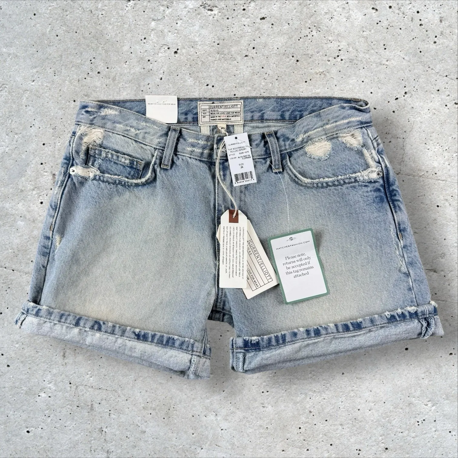 NWT Current Elliott The Boyfriend Rolled Denim Shorts‎ In Alta Distressed Sz 26 - Image 4