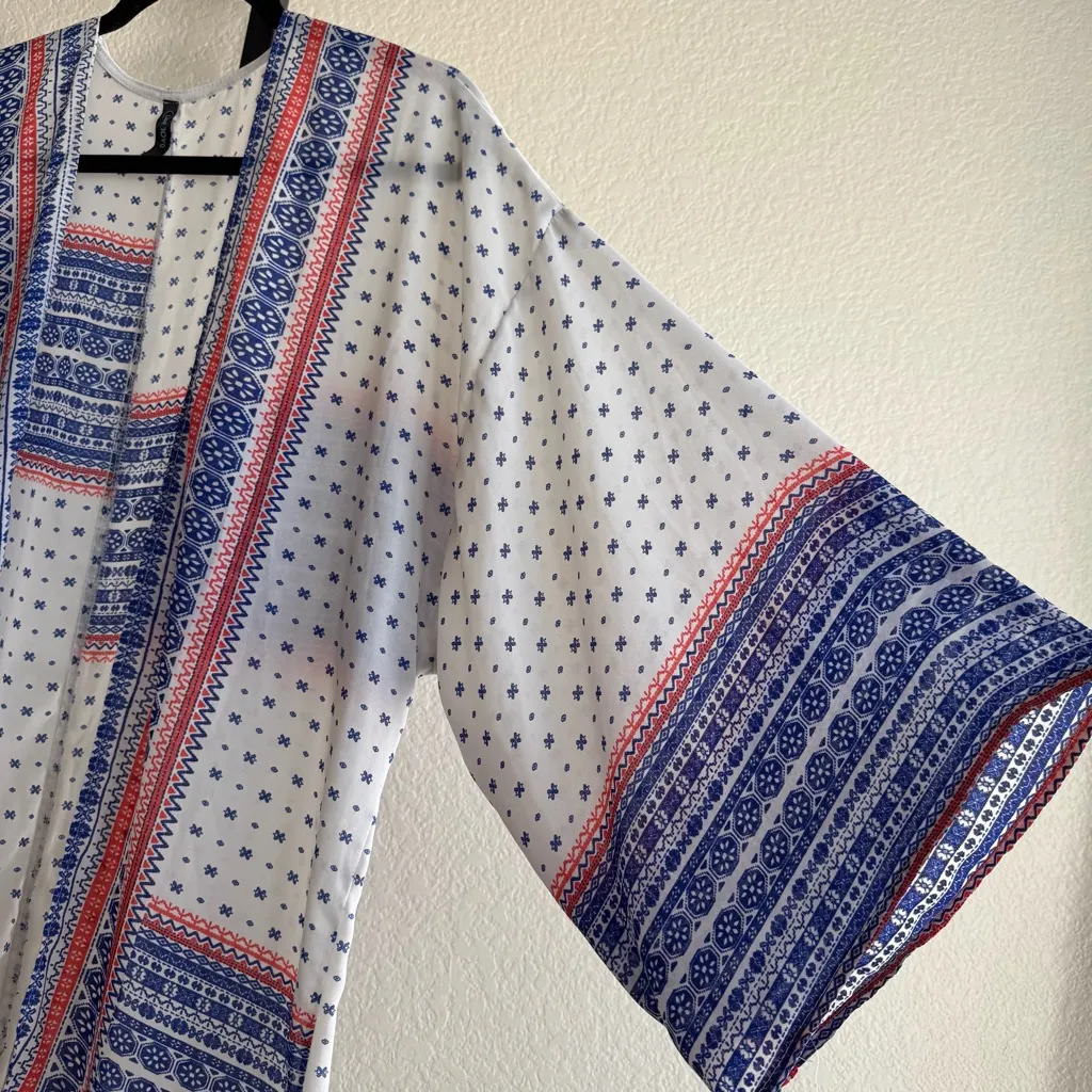 Boho Print Kimono Cardigan Open Front Layering Piece Lightweight Draped Size XL - Image 8