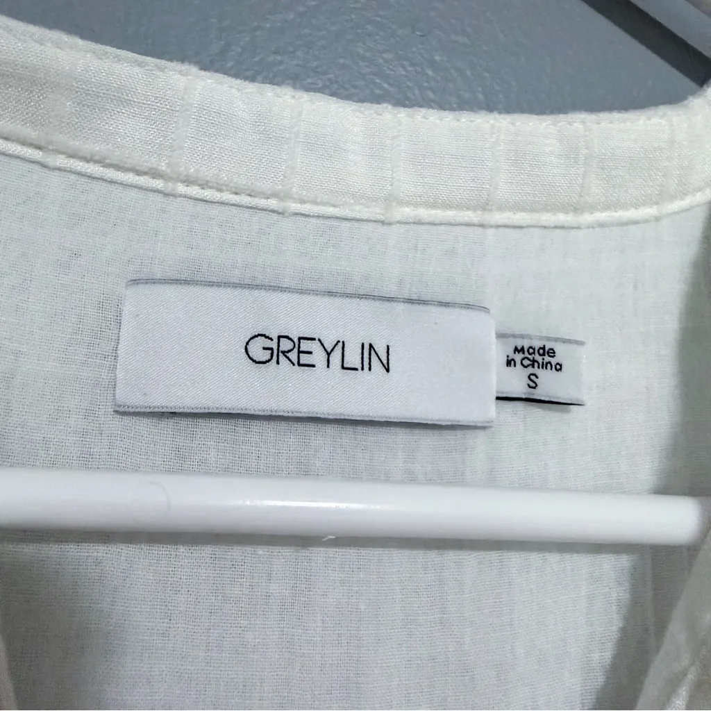 Greylin  Pattern Texture Teagan Windowpane Popover Mini Dress Size Small White - Image 7